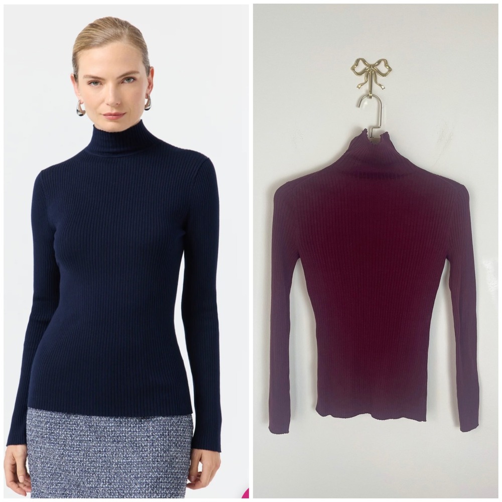 Trina Turk Burgundy Ribbed Cotton Turtleneck Sweater Long Sleeve Style 198905